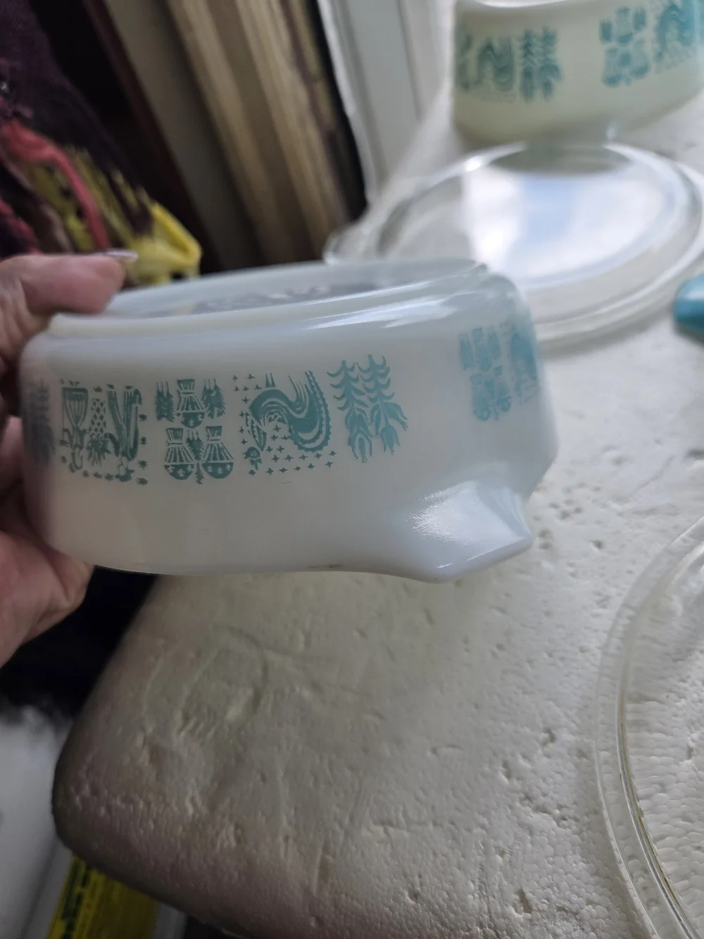 Vintage Turquoise and White Pyrex  Butter Print  8pc